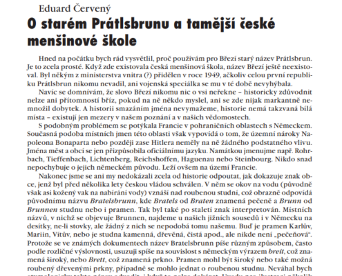 Článek - Eduard Červený: O starém Prátlsbrunu a tamější české menšinové škole - zdroj: Regionální muzeum v Mikulově