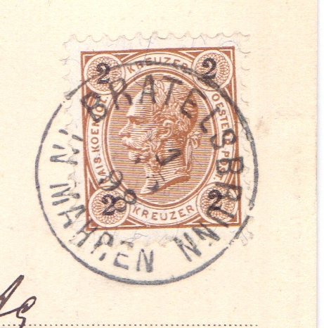 Poštovní razítko Bratelsbrunn (Rakousko-Uhersko), poskytl: Peter Frank, Stuttgart – sbírka Mušov
