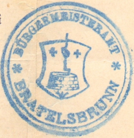 Bratelsbrunn razítko obce – 1894, zaslal: Peter Frank, Stuttgart – sbírka Mušov