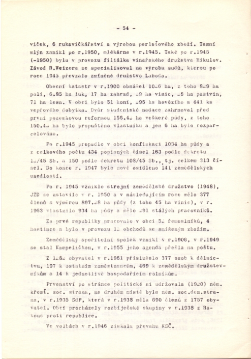 Strana 54 - Místopis Mikulovska 1848 – 1960, učební texty vysokých škol, Autoři: M. Zemek – A. Zimáková, Vydala: Universita Palackého v Olomouci, Filosofická fakulta (1969)