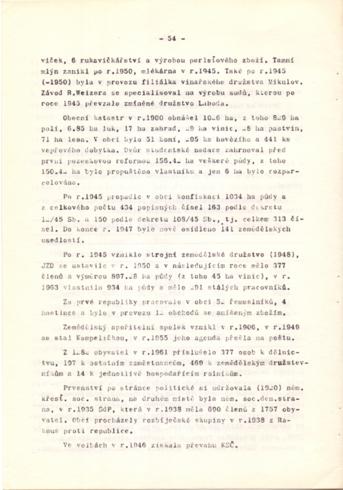 Strana 54 - Místopis Mikulovska 1848 – 1960, učební texty vysokých škol, Autoři: M. Zemek – A. Zimáková, Vydala: Universita Palackého v Olomouci, Filosofická fakulta (1969)