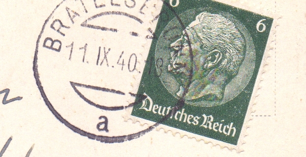Poštovní razítko Bratelsbrunn (Německo) – 1940, poskytl: Peter Frank, Stuttgart – sbírka Mušov