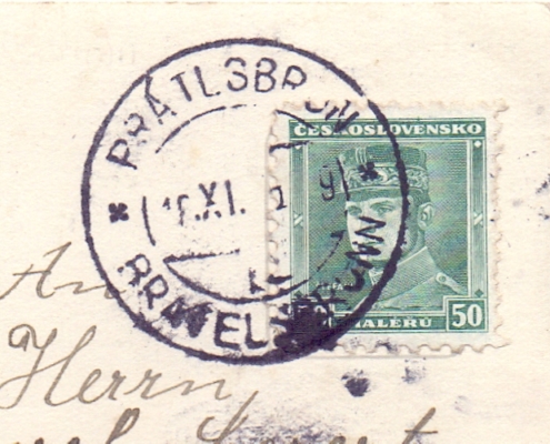 Poštovní razítko Prátlsbrun / Bratelsbrunn (Československo) – 1935, poskytl: Peter Frank, Stuttgart – sbírka Mušov