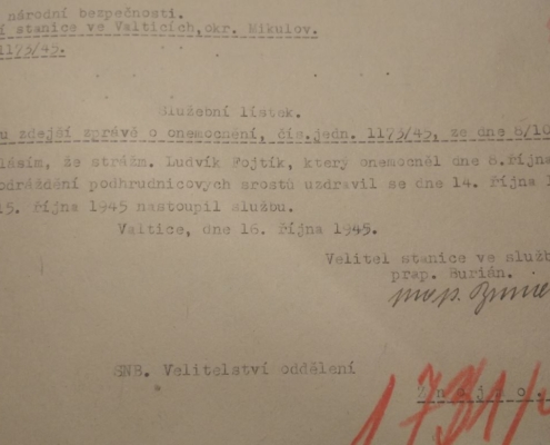 1945 - osvědčení o onemocnění během 8. - 14. října 1945 - zdroj: Archiv bezpečnostních složek