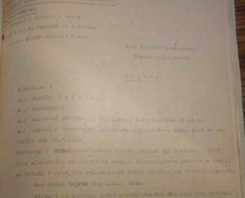 1945 - služební hlášení - Ludvík Fojtík - Valtice - zdroj: Archiv bezpečnostních složek