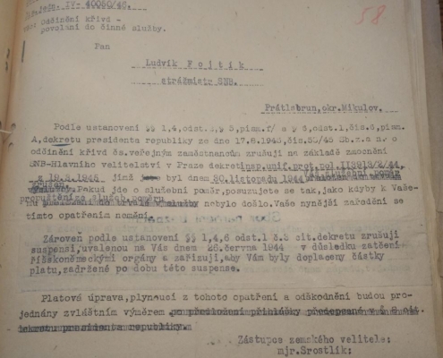 1946 - Odčinění křivd - Ludvík Fojtík, zdroj: Archiv bezpečnostních složek