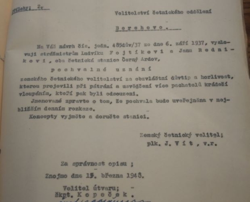 1937 - Pochvalné uznání - Ludvík Fojtík, Užhorod - zdroj: Archiv bezpečnostních složek