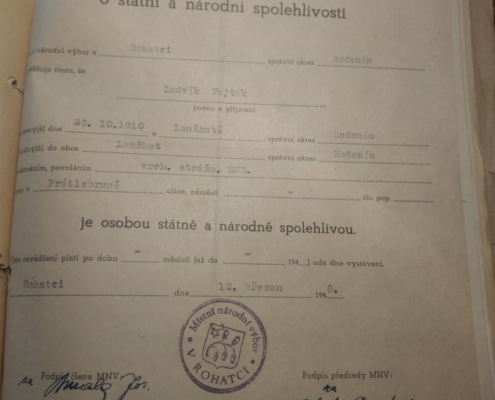 1948 - Osvědčení o státní a národní spolehlivosti - Ludvík Fojtík - zdroj: Archiv bezpečnostních složek