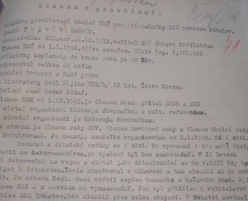 1948 - Záznam o prověření - list 1 - Ludvík Fojtík - zdroj: Archiv bezpečnostních složek