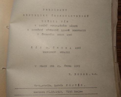 1949 - Řád 25. února 1948 - bronzová medaile - Ludvík Fojtík - zdroj: Archiv bezpečnostních složek