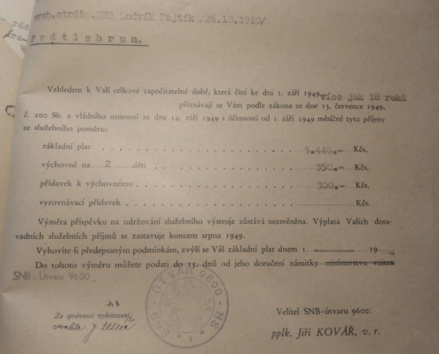 1949 - Vyúčtování - Ludvík Fojtík - zdroj: Archiv bezpečnostních složek