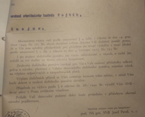 1950 - Zrušení služebního poměru z moci úřední - Ludvík Fojtík - zdroj: Archiv bezpečnostních složek