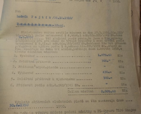 1950 - Výplata - Ludvík Fojtík - zdroj: Archiv bezpečnostních složek