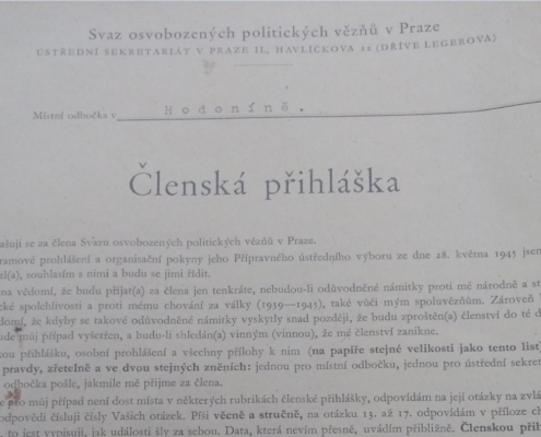 Přihláška str. 1, část 1 - Ludvík Fojtík - Svaz osvobozených politických vězňů v Praze, Ludvík Fojtík, zdroj: Národní archiv České republiky (NAČR)