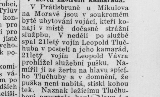 Neštěstí v Prátlsbruně u Mikulova, zdroj: Telegraf, 1. 1. 1937, Baltimore, MD, USA