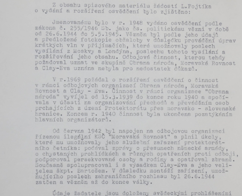 Ministerstvo národní obrany po prošetření došlo k závěru v případě anonymního podání na Ludvíka Fojtíka, strana 1, rok 1982 – zdroj: Vojenský historický archiv
