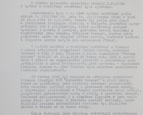 Ministerstvo národní obrany po prošetření došlo k závěru v případě anonymního podání na Ludvíka Fojtíka, strana 1, rok 1982 – zdroj: Vojenský historický archiv
