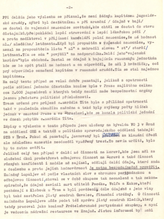 Alexandr Kováč z OBZ Brno dává v roce 1966 prohlášení ohledně Dobrosla Lupuljeva, strana 2, zdroj: Vojenský ústřední archiv