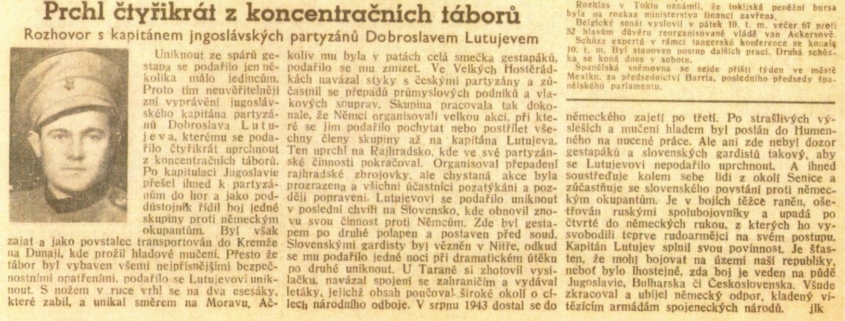 Dobroslav Lupuljev v novinách ČIN (chybně uveden jako Lutujev) - číslo 81, ze dne 12. srpna 1945, zdroj: Anonym