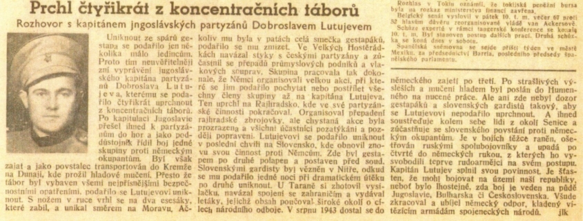 Dobroslav Lupuljev v novinách ČIN (chybně uveden jako Lutujev) - číslo 81, ze dne 12. srpna 1945, zdroj: Anonym