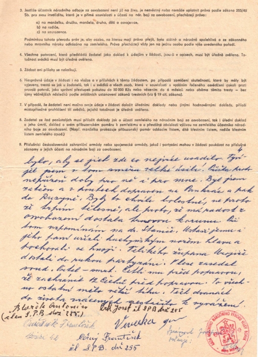 Karel Fišer žádá o vydání osvědčení dle zákona č. 255/46 Sb., rok 1968, strana 4, zdroj: Vojenský ústřední archiv