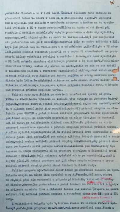 Zpráva o usmrcení narušitele - Marian Grabowski, strana 2, zdroj: Archiv bezpečnostních složek