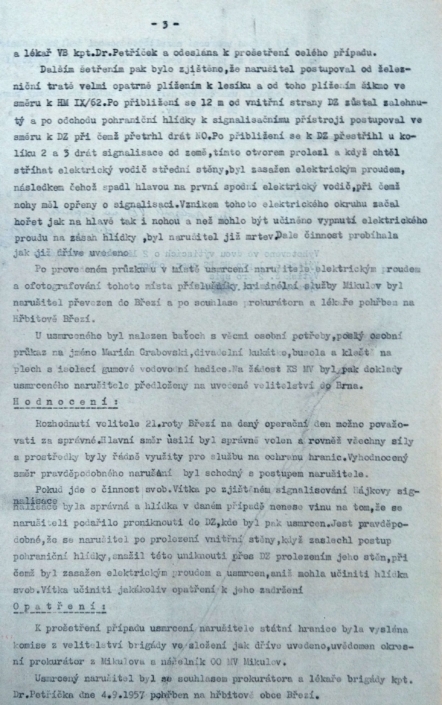 Zpráva o usmrcení narušitele - Marian Grabowski, strana 3, zdroj: Archiv bezpečnostních složek