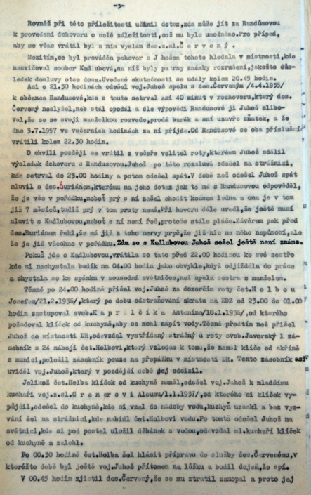 Případ zastřelení Juhoš a Kadlubová, vyšetřovací zpráva, list č. 3, zdroj: Archiv bezpečnostních složek