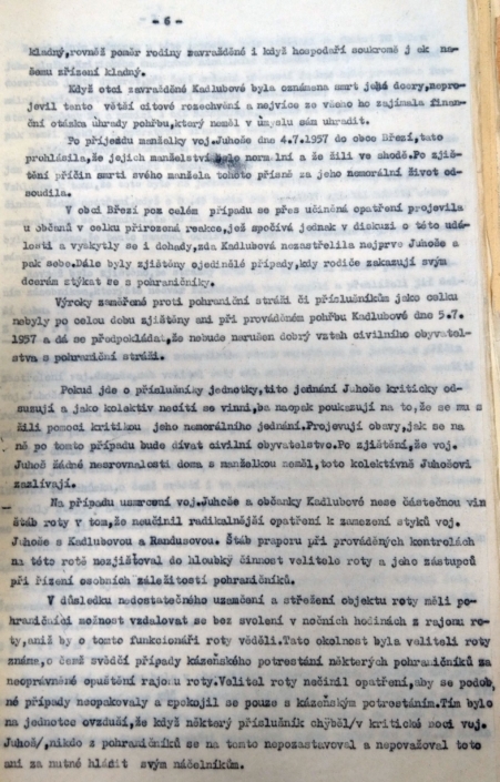 Případ zastřelení Juhoš a Kadlubová, vyšetřovací zpráva, list č. 6, zdroj: Archiv bezpečnostních složek