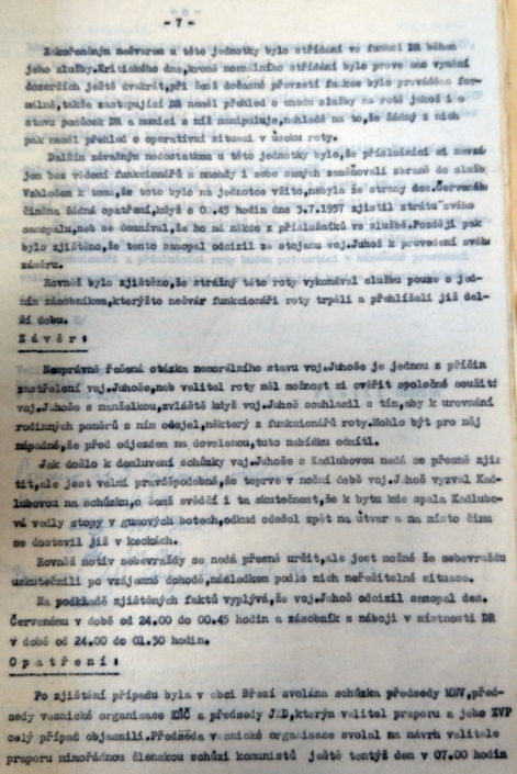 Případ zastřelení Juhoš a Kadlubová, vyšetřovací zpráva, list č. 7, zdroj: Archiv bezpečnostních složek