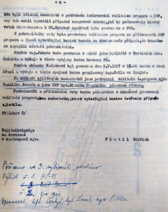 Případ zastřelení Juhoš a Kadlubová, vyšetřovací zpráva, list č. 8, zdroj: Archiv bezpečnostních složek