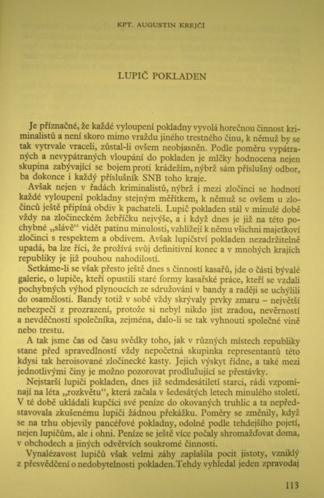 Náhodně zvolená stránka z knižnice SNB o lupiči pokladen od autora kpt. Augustina Krejčího, zdroj: foto autor článku