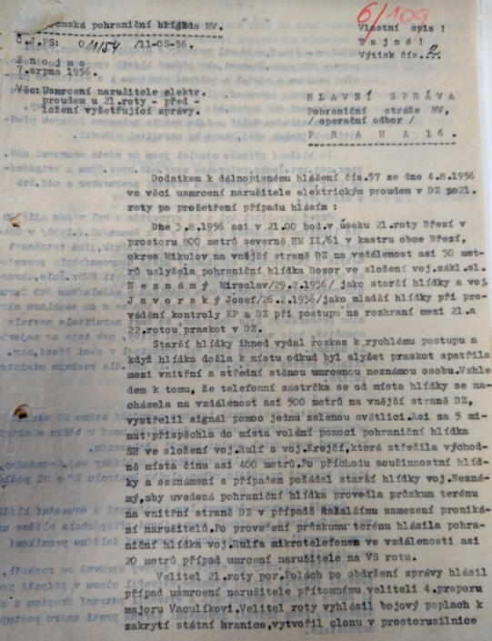 Zhodnocení usmrcení narušitele Dzidycze, strana 1, zdroj: Archiv bezpečnostních složek