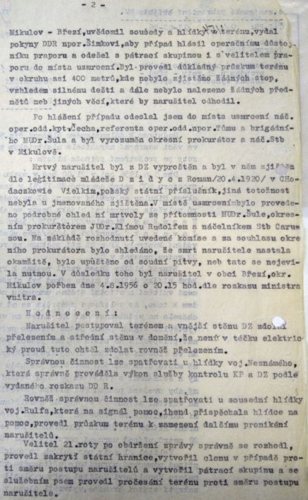 Zhodnocení usmrcení narušitele Dzidycze, strana 2, zdroj: Archiv bezpečnostních složek