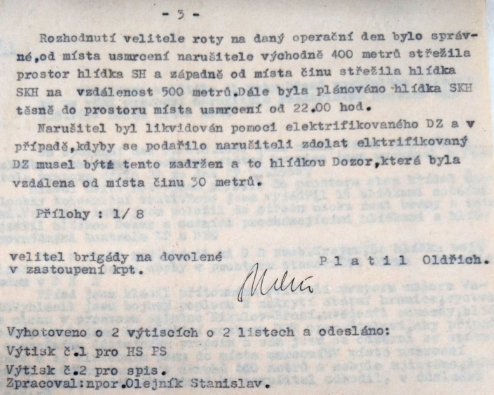 Zhodnocení usmrcení narušitele Dzidycze, strana 3, zdroj: Archiv bezpečnostních složek