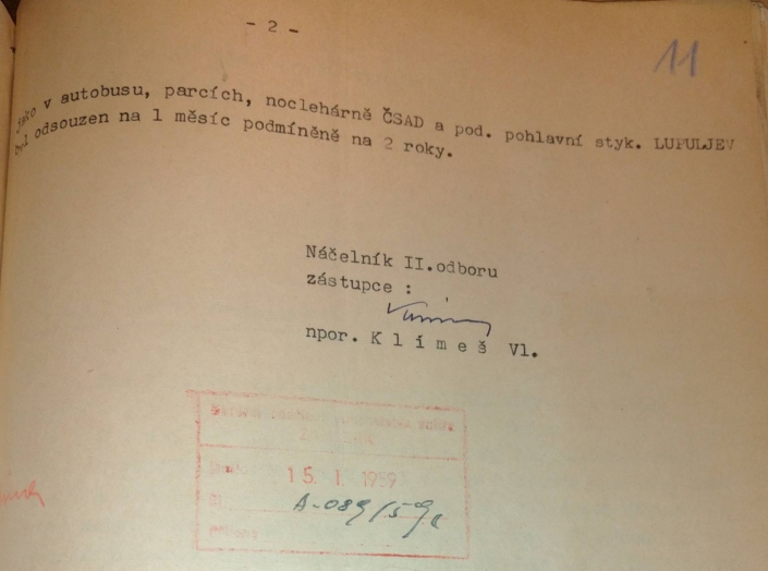 Krajská správa ministerstva vnitra v Brně dává informace a seznam trestů ohledně Dobroslava Lupuljeva, strana 2, zdroj: Archiv bezpečnostních složek